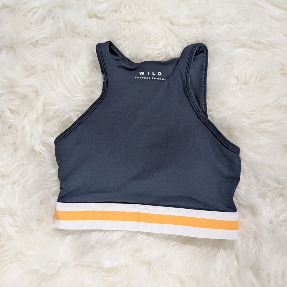 New WILO The Label Contour Bra Navy Marigold High Neck Sports Bra‎ WL-237-15-XS